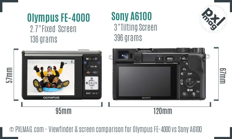 Olympus FE-4000 vs Sony A6100 Screen and Viewfinder comparison