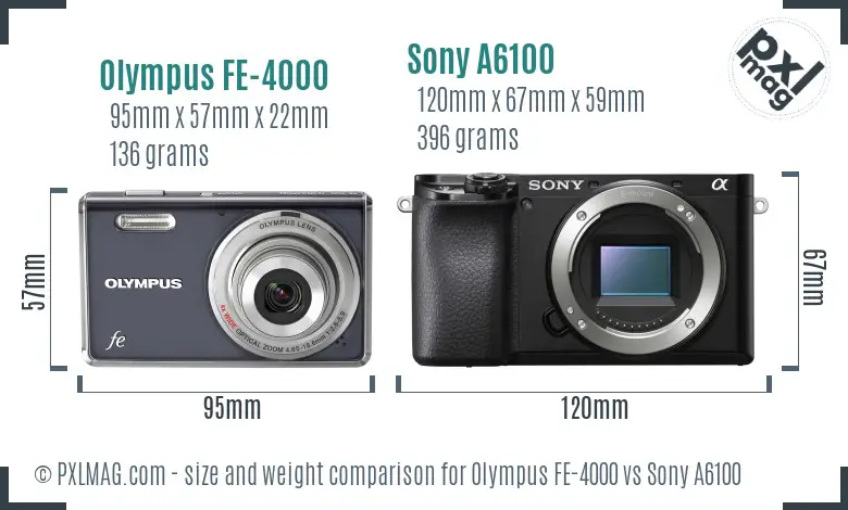 Olympus FE-4000 vs Sony A6100 size comparison