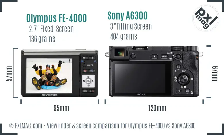 Olympus FE-4000 vs Sony A6300 Screen and Viewfinder comparison