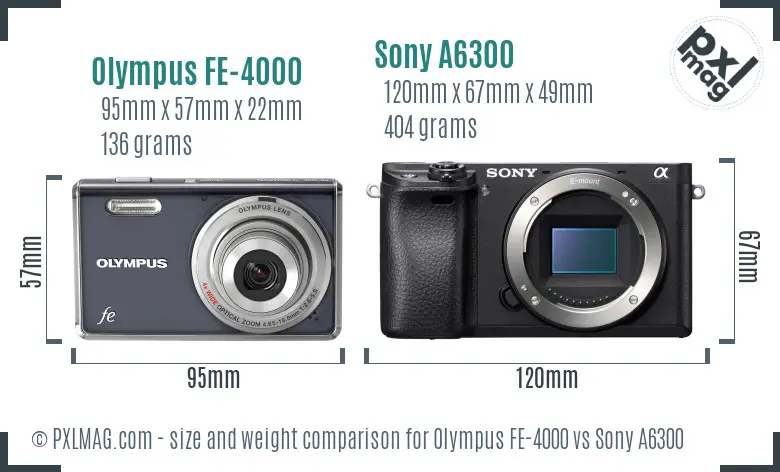 Olympus FE-4000 vs Sony A6300 size comparison