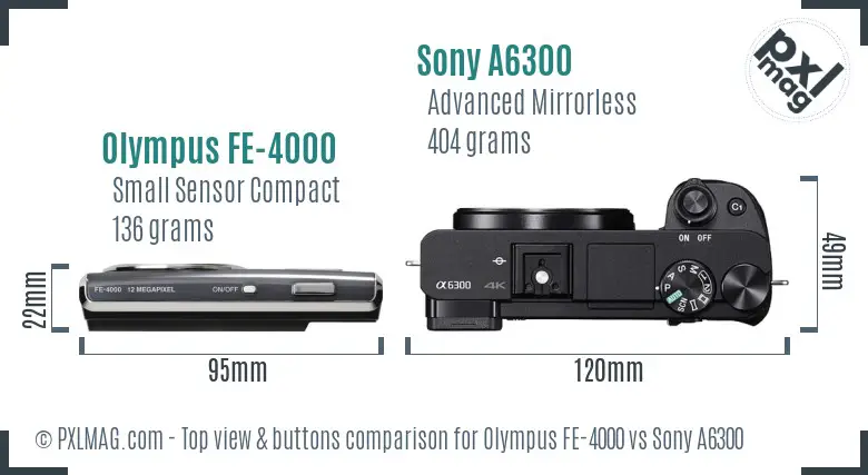 Olympus FE-4000 vs Sony A6300 top view buttons comparison