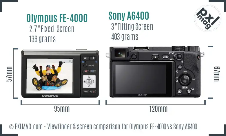 Olympus FE-4000 vs Sony A6400 Screen and Viewfinder comparison