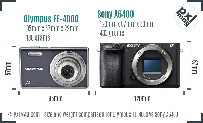 Olympus FE-4000 vs Sony A6400 size comparison
