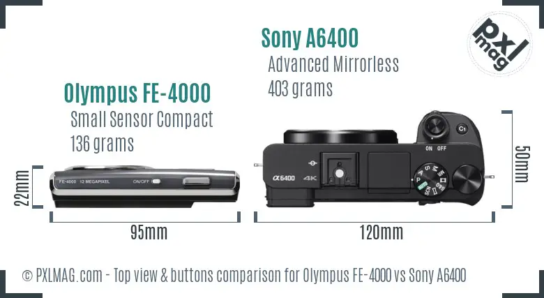 Olympus FE-4000 vs Sony A6400 top view buttons comparison