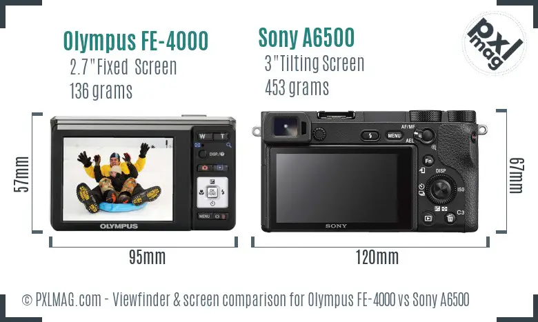 Olympus FE-4000 vs Sony A6500 Screen and Viewfinder comparison