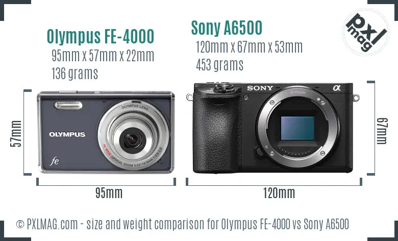 Olympus FE-4000 vs Sony A6500 size comparison