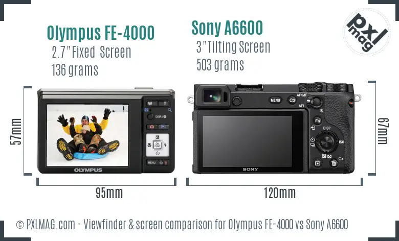 Olympus FE-4000 vs Sony A6600 Screen and Viewfinder comparison