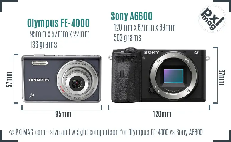 Olympus FE-4000 vs Sony A6600 size comparison