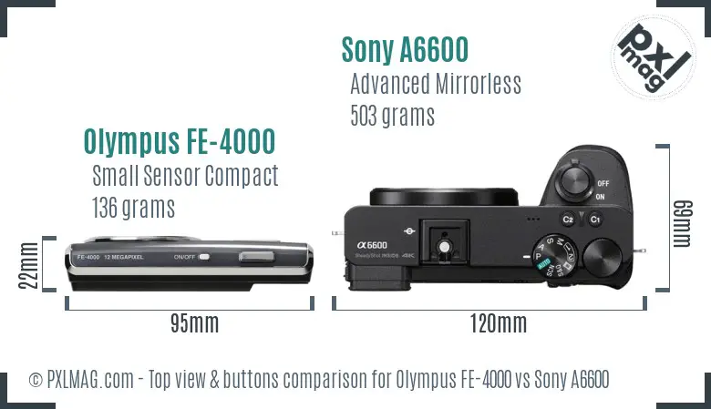 Olympus FE-4000 vs Sony A6600 top view buttons comparison
