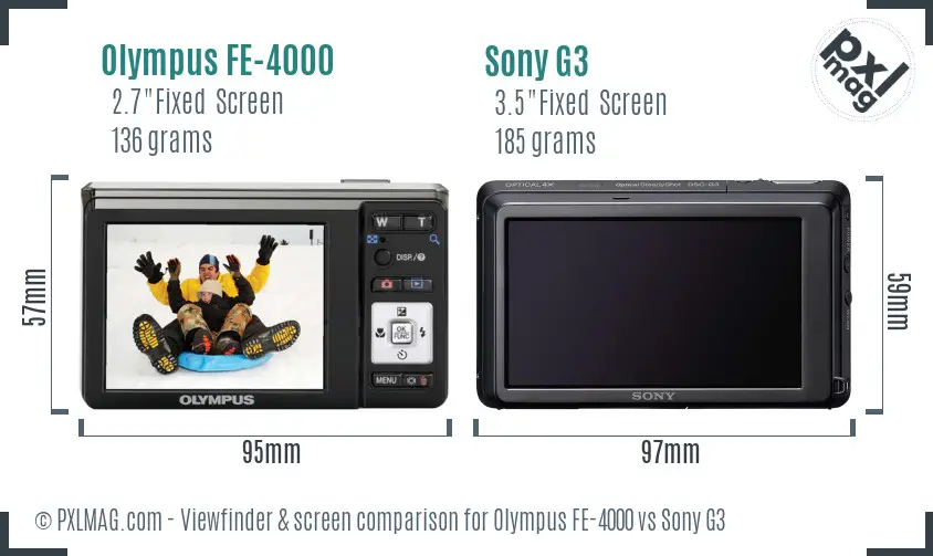 Olympus FE-4000 vs Sony G3 Screen and Viewfinder comparison