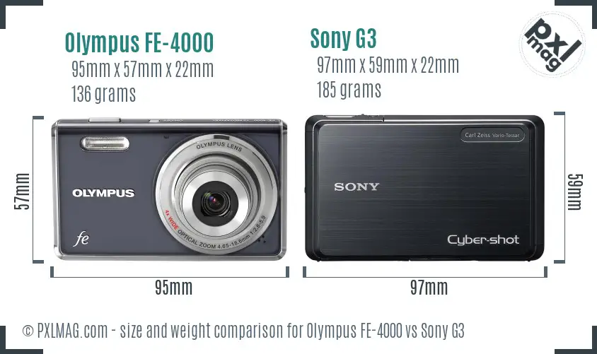 Olympus FE-4000 vs Sony G3 size comparison