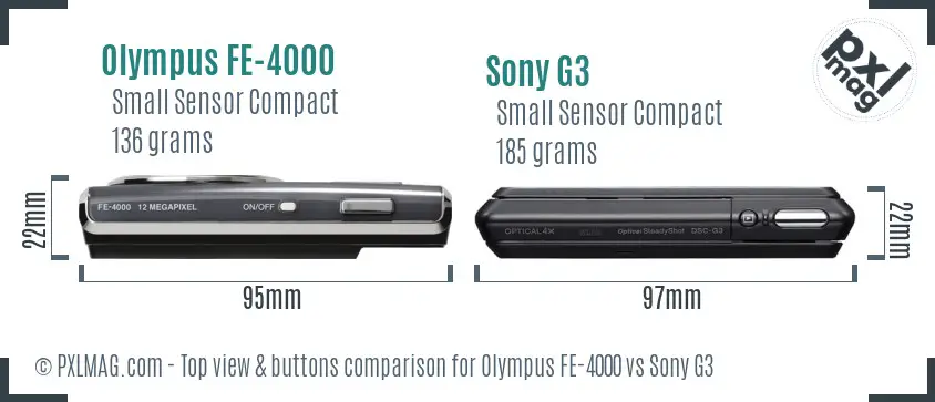 Olympus FE-4000 vs Sony G3 top view buttons comparison
