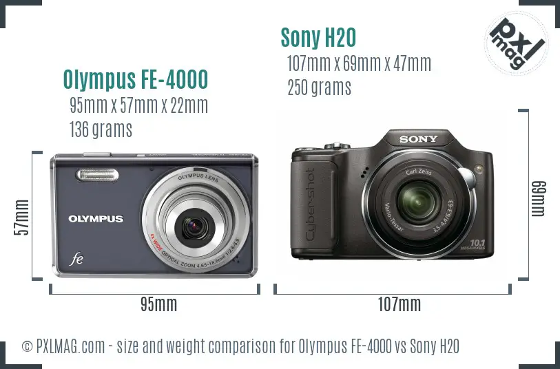 Olympus FE-4000 vs Sony H20 size comparison