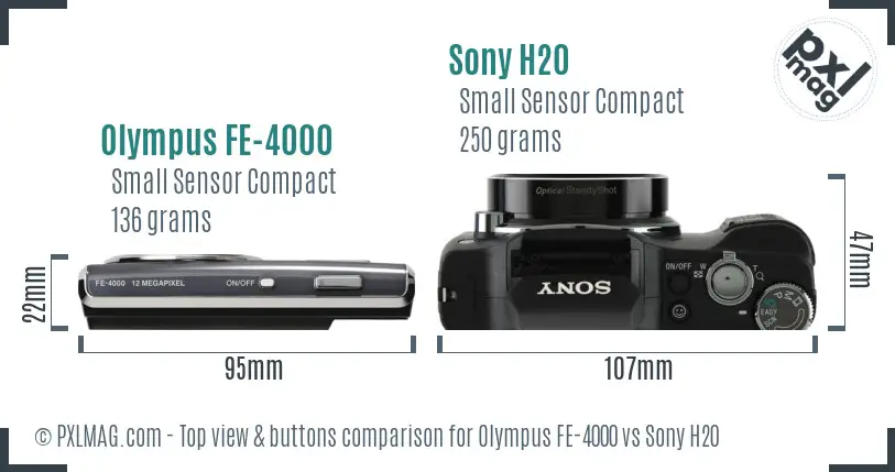 Olympus FE-4000 vs Sony H20 top view buttons comparison