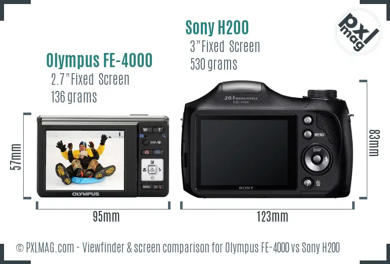 Olympus FE-4000 vs Sony H200 Screen and Viewfinder comparison