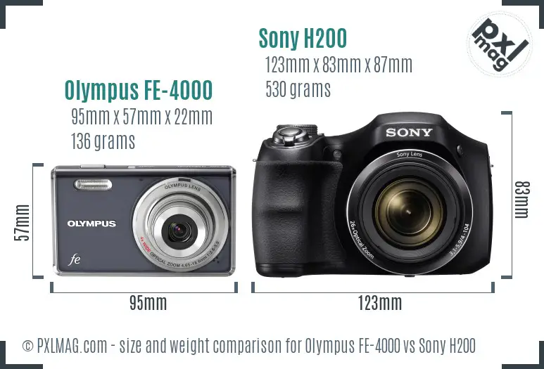 Olympus FE-4000 vs Sony H200 size comparison