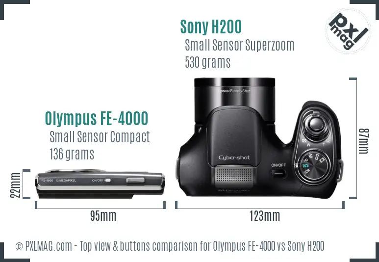 Olympus FE-4000 vs Sony H200 top view buttons comparison
