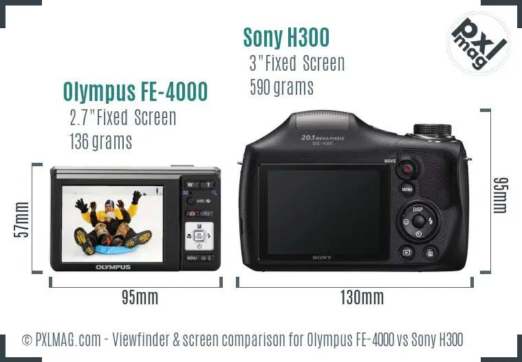 Olympus FE-4000 vs Sony H300 Screen and Viewfinder comparison
