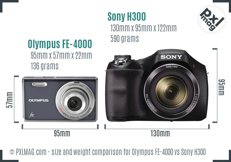 Olympus FE-4000 vs Sony H300 size comparison