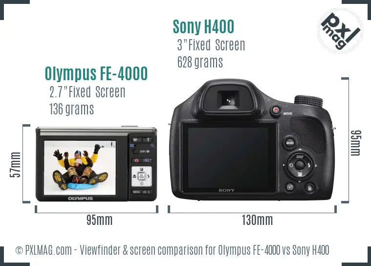 Olympus FE-4000 vs Sony H400 Screen and Viewfinder comparison
