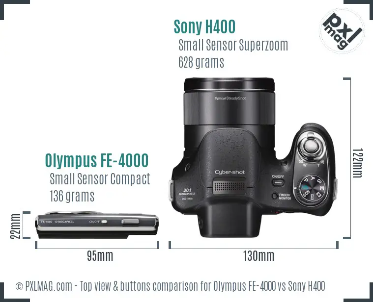 Olympus FE-4000 vs Sony H400 top view buttons comparison