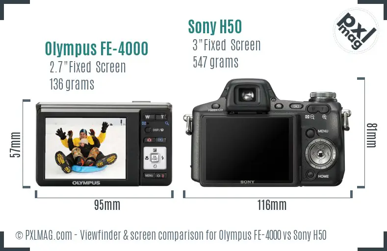 Olympus FE-4000 vs Sony H50 Screen and Viewfinder comparison