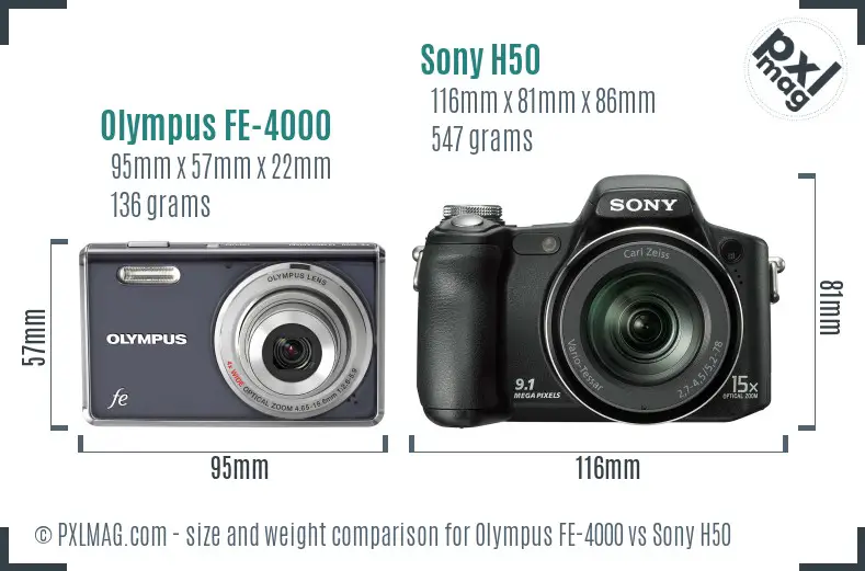 Olympus FE-4000 vs Sony H50 size comparison
