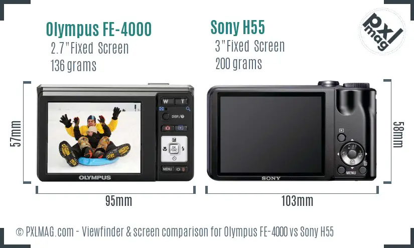 Olympus FE-4000 vs Sony H55 Screen and Viewfinder comparison