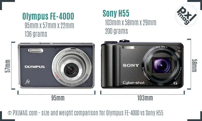 Olympus FE-4000 vs Sony H55 size comparison