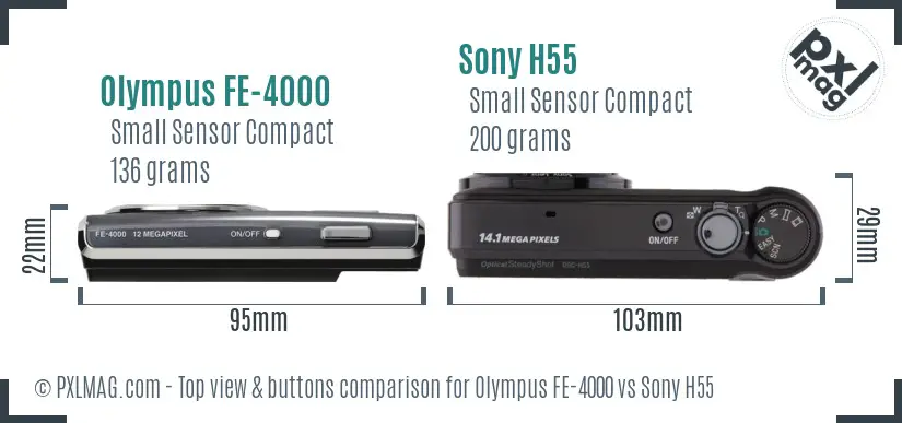Olympus FE-4000 vs Sony H55 top view buttons comparison