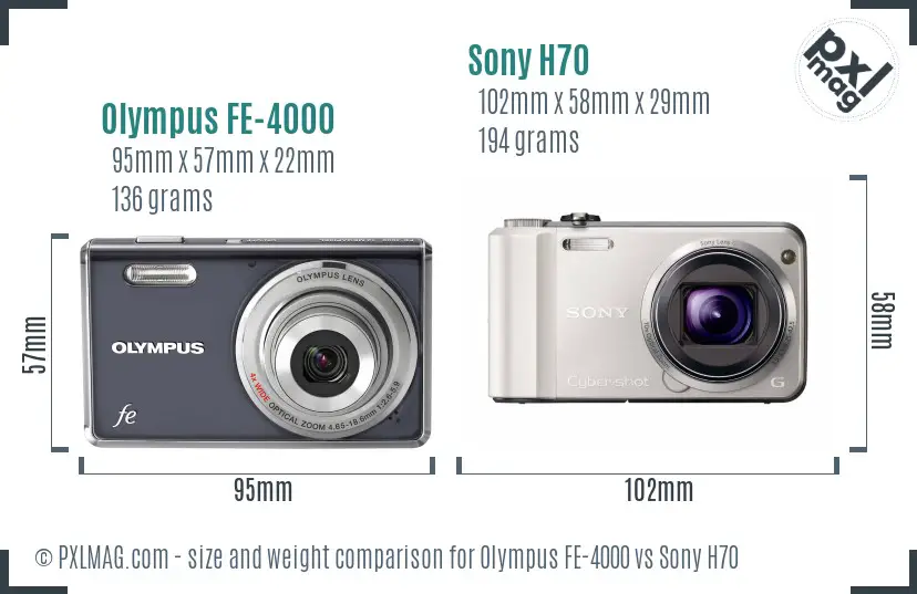 Olympus FE-4000 vs Sony H70 size comparison