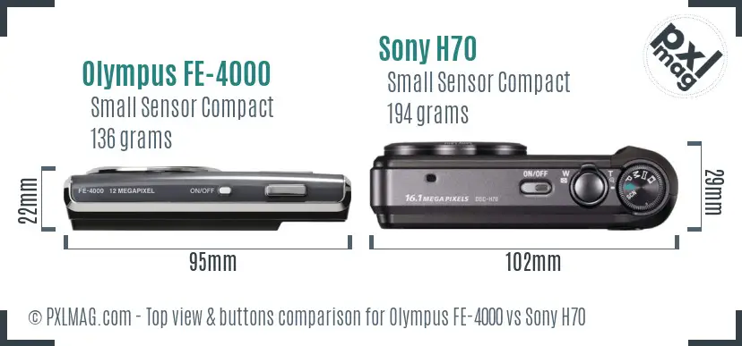 Olympus FE-4000 vs Sony H70 top view buttons comparison