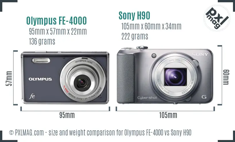 Olympus FE-4000 vs Sony H90 size comparison