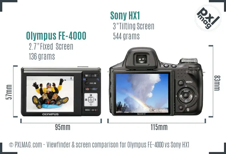 Olympus FE-4000 vs Sony HX1 Screen and Viewfinder comparison