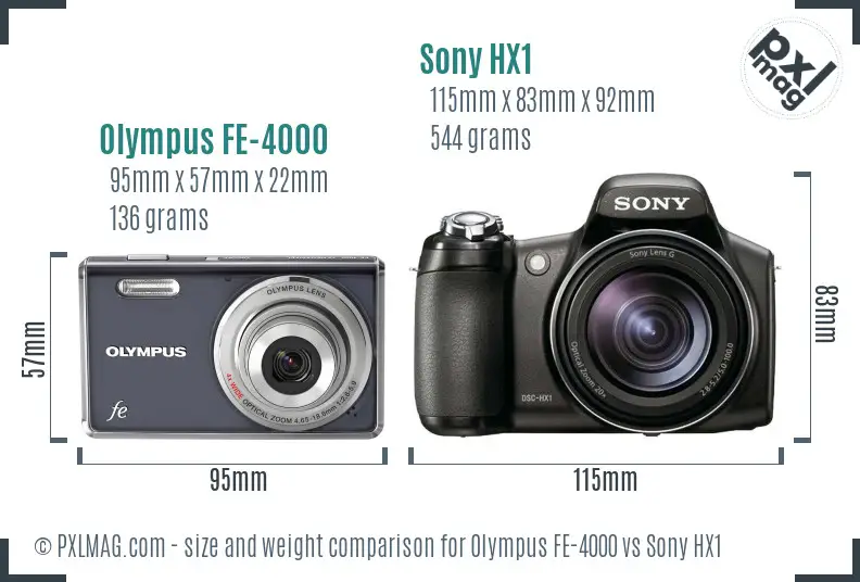 Olympus FE-4000 vs Sony HX1 size comparison