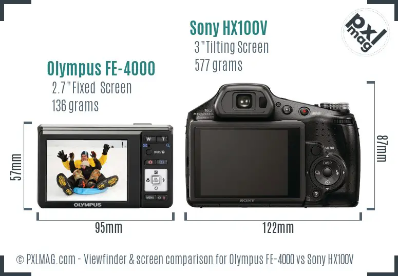 Olympus FE-4000 vs Sony HX100V Screen and Viewfinder comparison