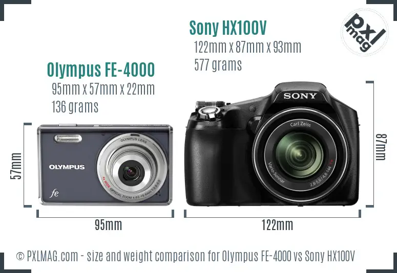 Olympus FE-4000 vs Sony HX100V size comparison