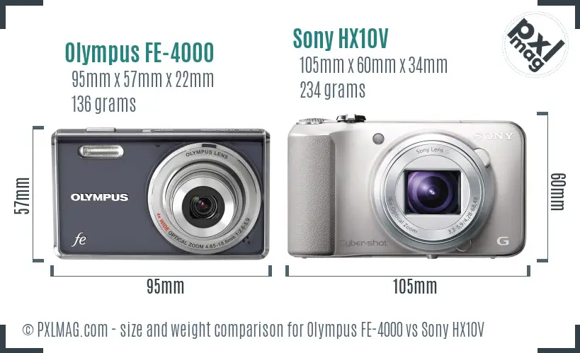 Olympus FE-4000 vs Sony HX10V size comparison