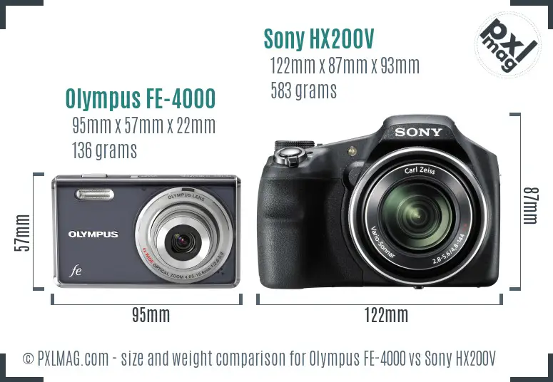 Olympus FE-4000 vs Sony HX200V size comparison