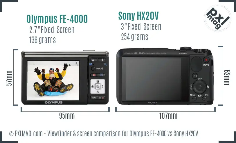Olympus FE-4000 vs Sony HX20V Screen and Viewfinder comparison