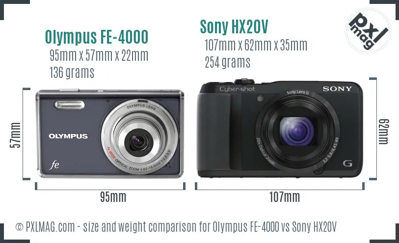 Olympus FE-4000 vs Sony HX20V size comparison