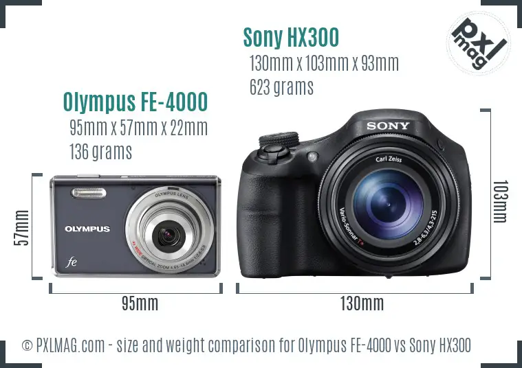 Olympus FE-4000 vs Sony HX300 size comparison