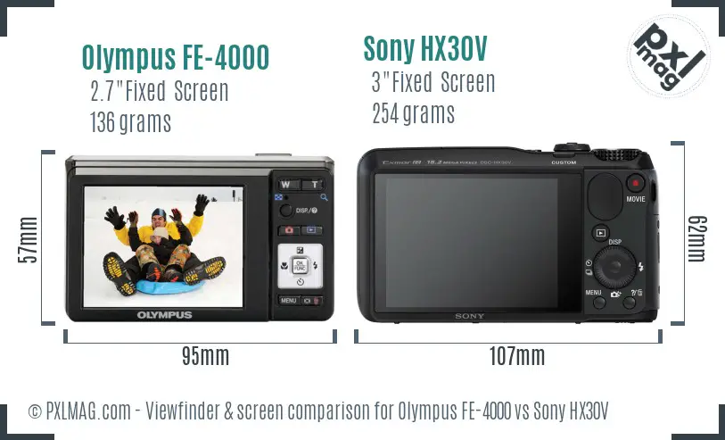 Olympus FE-4000 vs Sony HX30V Screen and Viewfinder comparison