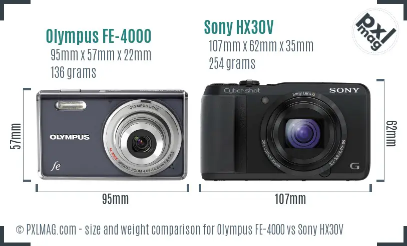 Olympus FE-4000 vs Sony HX30V size comparison