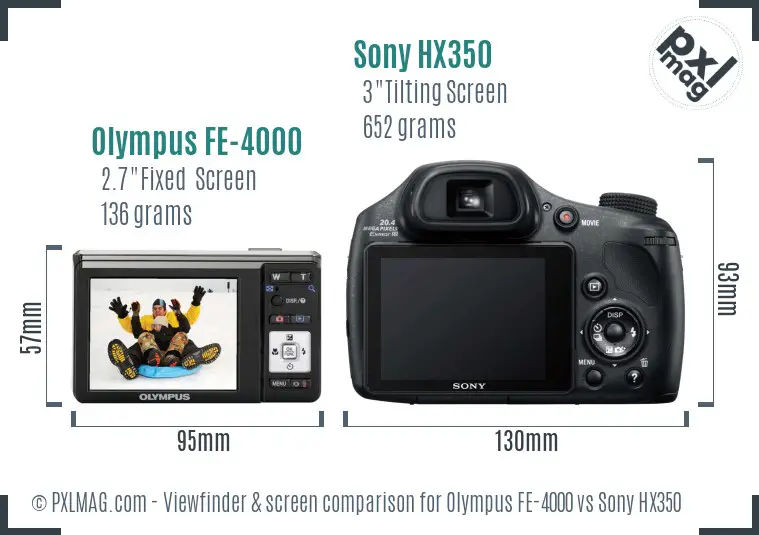 Olympus FE-4000 vs Sony HX350 Screen and Viewfinder comparison