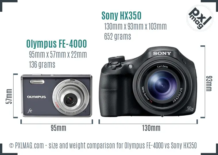 Olympus FE-4000 vs Sony HX350 size comparison
