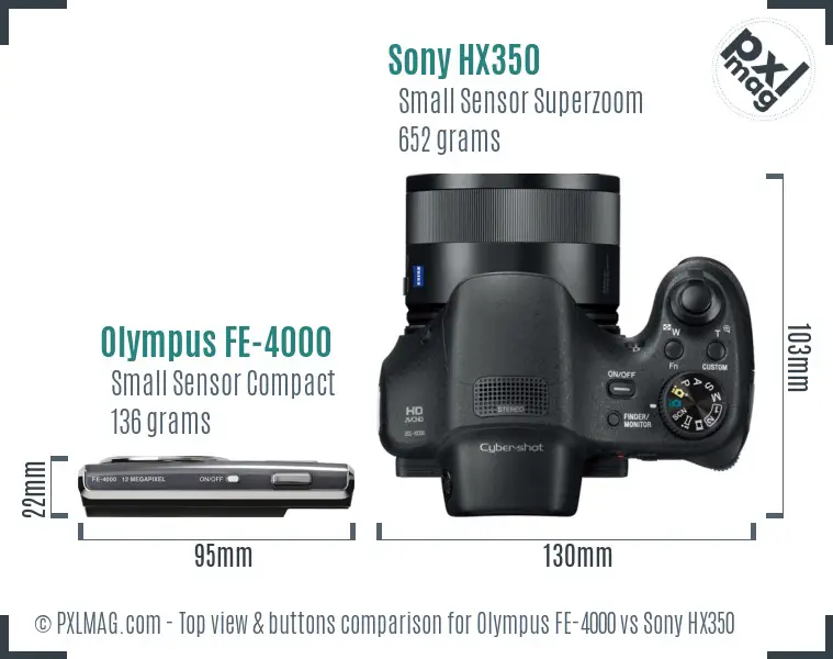 Olympus FE-4000 vs Sony HX350 top view buttons comparison