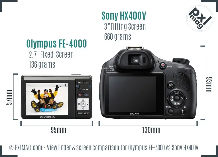 Olympus FE-4000 vs Sony HX400V Screen and Viewfinder comparison
