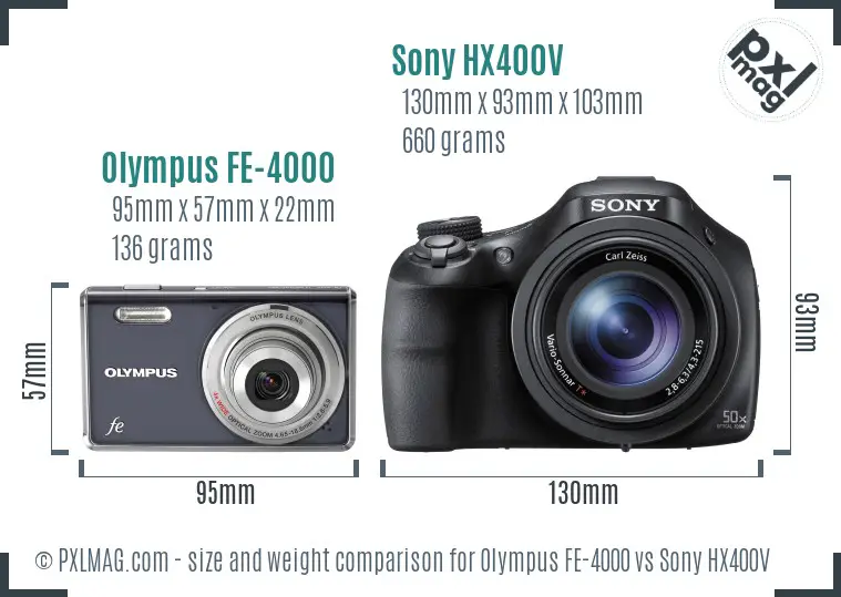 Olympus FE-4000 vs Sony HX400V size comparison