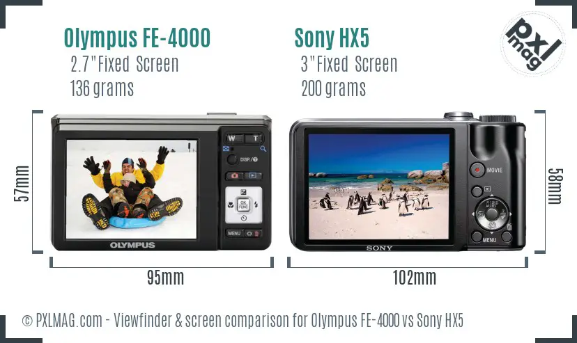Olympus FE-4000 vs Sony HX5 Screen and Viewfinder comparison